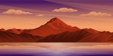 güzel göl manzarası, dağlar ve gökyüzü, vektör çizimi