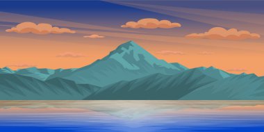 güzel göl manzarası, dağlar ve gökyüzü, vektör çizimi