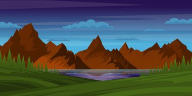 günbatımı manzarası dağlar, göl ve ormanla