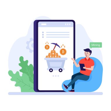 Bitcoin madenciliği. düz dizayn. vektör illüstrasyonu