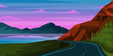 Nehirli dağ manzarasının çizimi