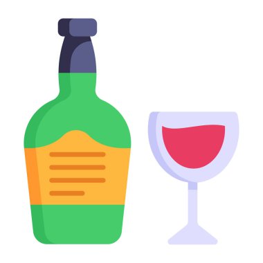 Şarap şişesi ve şarap kadehi. Basit tasarım