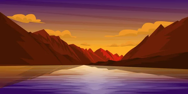 Vector Illustration Beautiful Landscape Mountains Lake — Stock Vector