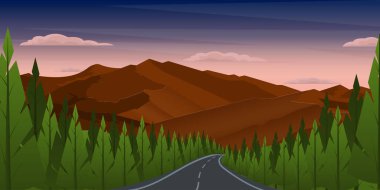 Dağ yolu ile manzaranın vektör çizimi 