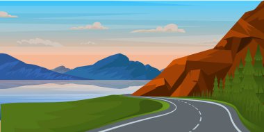 Dağ yolu ile manzaranın vektör çizimi 