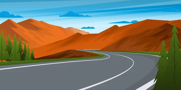 Ilustración Vectorial Paisaje Con Carretera Montaña — Archivo Imágenes Vectoriales