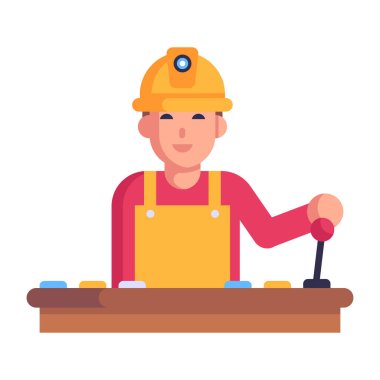 Miğferi ve anahtar vektör çizimi olan işçiler