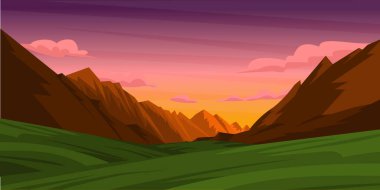 Dağları ve ormanı olan güzel manzaranın vektör çizimi