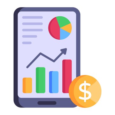 Dolar ve mali raporlu akıllı telefon vektör illüstrasyon grafik tasarımı