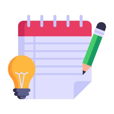 kalem ve ampul vektör illüstrasyon tasarımı içeren not defteri 