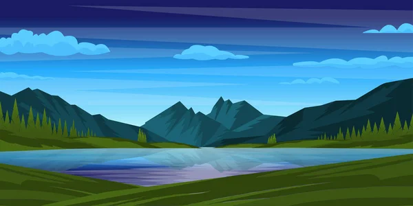Ilustración Paisaje Montaña Con Río — Vector de stock