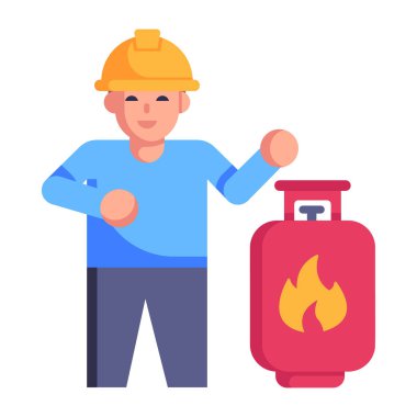 Yangın söndürücüsü olan işçi, vektör çizimi tasarımı.