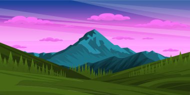 Dağları ve ormanı olan güzel manzaranın vektör çizimi