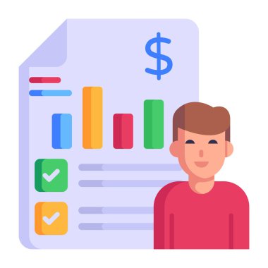 Para sembolü ve grafik vektör illüstrasyon tasarımına sahip iş adamı