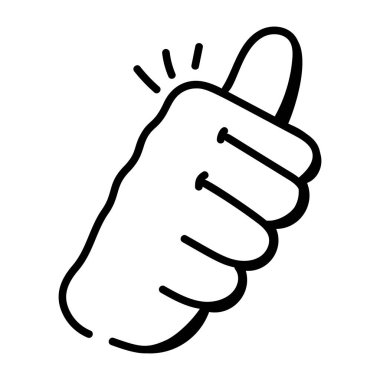 Baş parmağı havada bir el. Ana hatlı vektör çizimi. beyaz arkaplanda izole.