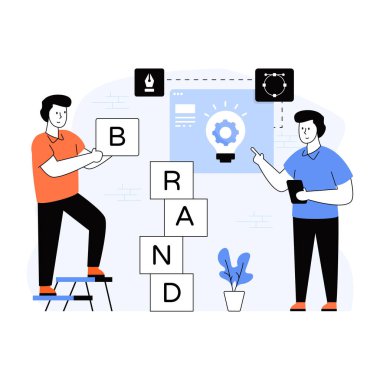 Bilgisayar teknolojisi konsepti vektör çizimi grafik tasarımı olan iş adamı ve kadın