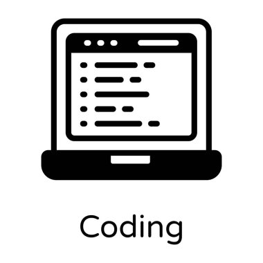 Şifreli dizüstü bilgisayar, katı glyph simgesi. Kodlama vektör illüstrasyonu 