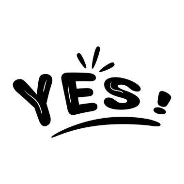 Evet kelime karikatürü, vektör illüstrasyonu