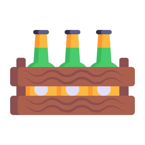 Botellas Cerveza Caja Madera Diseño Ilustración Vectorial — Archivo Imágenes Vectoriales