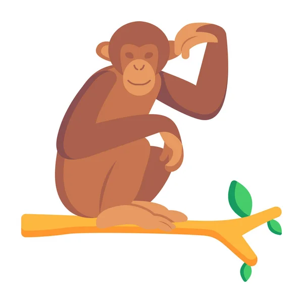 Cute Monkey Sitting Tree Stump Vector Illustration — Stock Vector