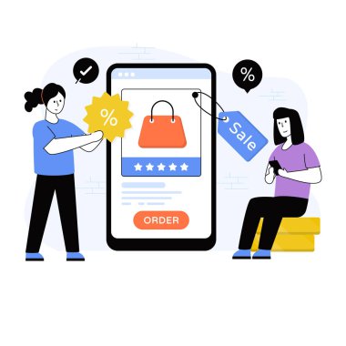 İnternetten alışveriş. düz dizayn. vektör illüstrasyonu