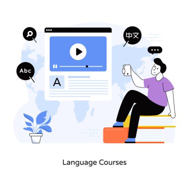 dil kursları, web simgesi basit illüstrasyon