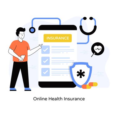 Çevrimiçi sağlık sigortası, web simgesi basit illüstrasyon