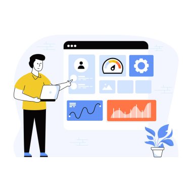 Finansal Rapor karikatürü, vektör illüstrasyonu