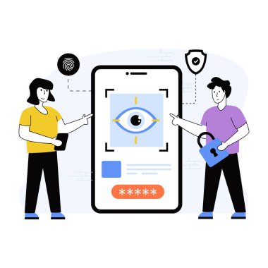 İris Taraması karikatürü, vektör illüstrasyonu