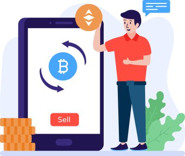 Şifreleme para birimi simgesi, bitcoin vektör illüstrasyonu