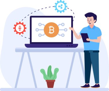  Bitcoin Dijital Elektronik Para Takası Para Toplama ve Madencilik Konsepti