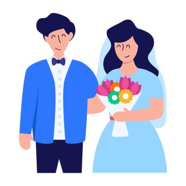 wedding couple with flowers vector illustration design
