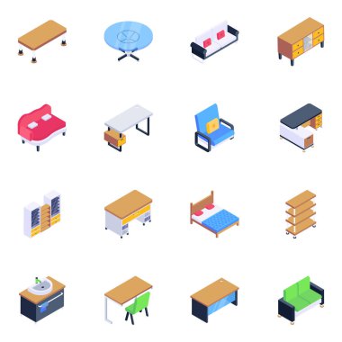 Dairenin içinde farklı izometrik simgeler var. vektör illüstrasyonu