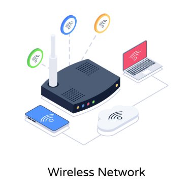Modern teknoloji simgelerinin izometrik çizimi