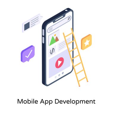 Mobil Uygulama Geliştirme karikatürü, vektör illüstrasyonu