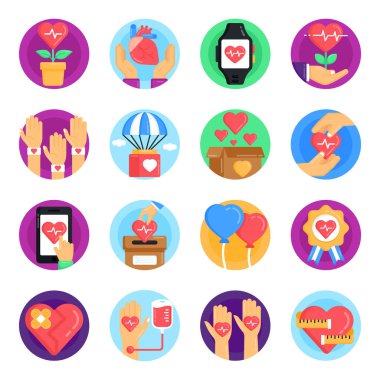 Sevgililer Günü vektör çizimi için düz simgeler kümesi