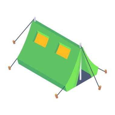 Kamp çadırı ikonu. turist vektör sembolünün çizgi film çizimi web tasarımı