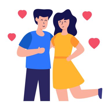 Kalp vektör çizimi tasarımı olan iki aşık.