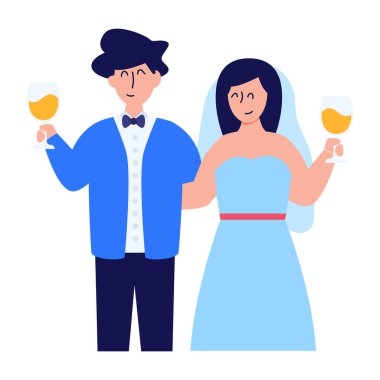 Gözlüklü ve nikah yüzüklü gelin ve damat vektör çizim tasarımı