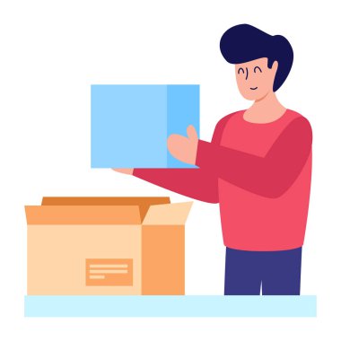 Kutuları ve kutu vektör çizimi tasarımı olan adam