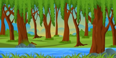 Nehirli güzel bir manzaranın tasviri