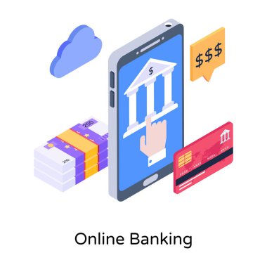 Mobil bankacılık, online alışveriş, ecommerce, market, ticaret, daire tasarımı. vektör illüstrasyonu