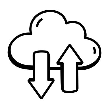 Bulut Veri Aktarımı karikatürü, vektör illüstrasyonu