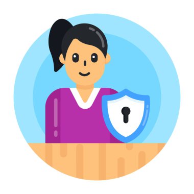 Kalkanı ve asma kilit vektör çizimi olan kadın