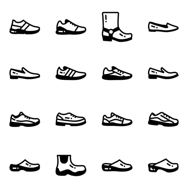 Conjunto Iconos Zapato Estilo Plano Aislado Sobre Fondo Blanco Ilustración — Archivo Imágenes Vectoriales