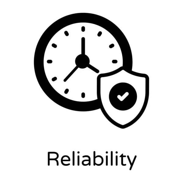 Clock Shield Flat Vector Icon Reliability Concept — Stock Vector