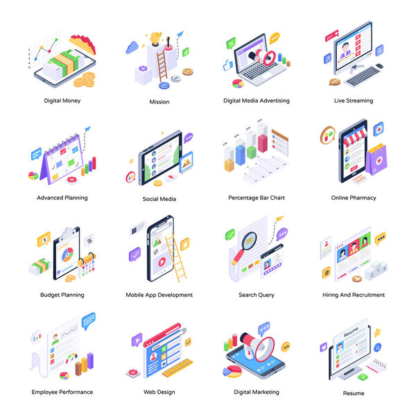 business and finance flat icons set. vector illustration