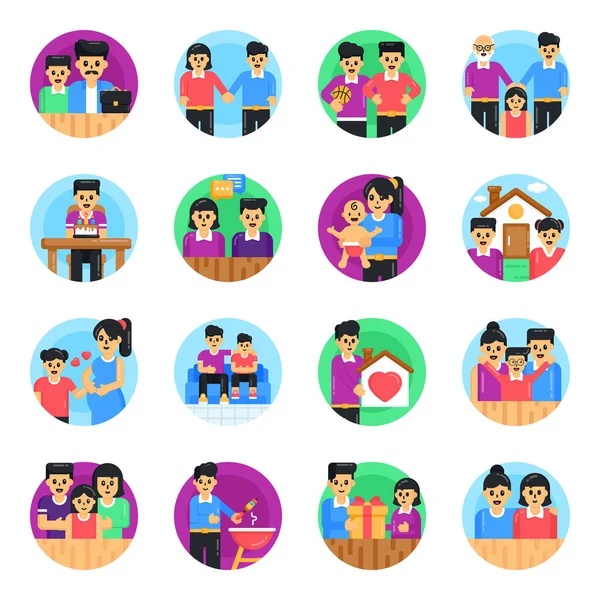 Aile ve sosyal medya simgeleri ayarlandı. çizgi film illüstrasyonu