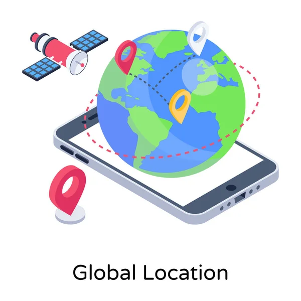 Mobiltelefon Mit Globus Positionsvektor Illustration Design — Stockvektor