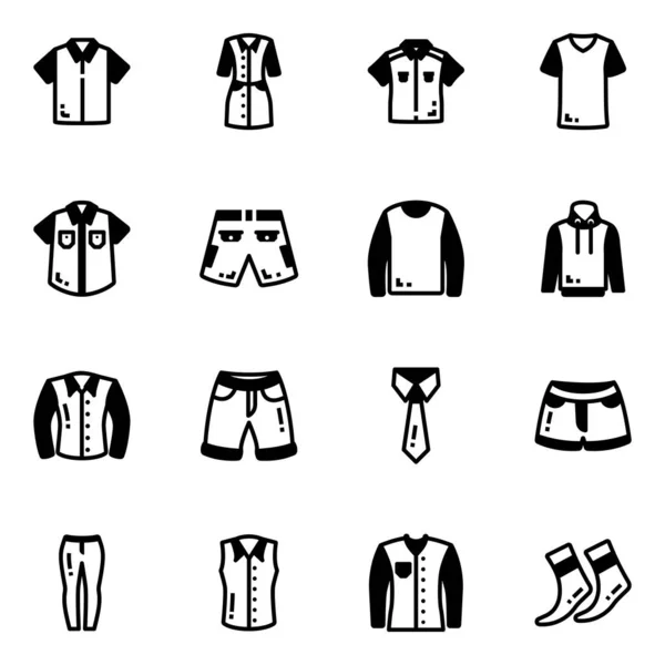 Kleding Pictogrammen Ingesteld Eenvoudige Stijl Van Mode Vector Pictogrammen Voor — Stockvector